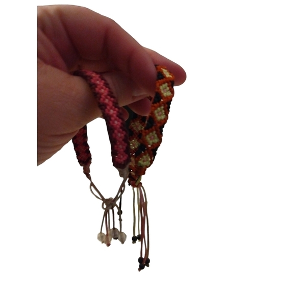 Retro 90's Y2K Friendship Style Knit Yarn Bead Adjustable Pull Bracelets (2) - Picture 5 of 6